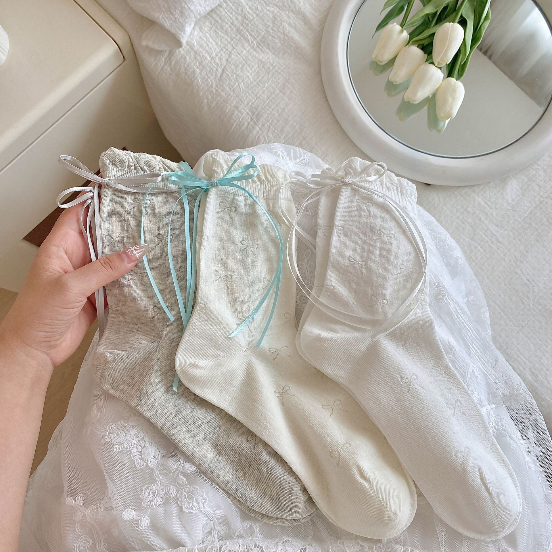 Amélie Bow Mesh Cotton Socks