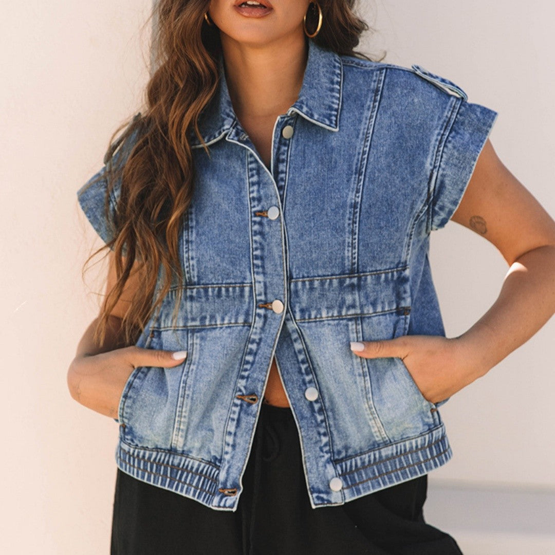 Arlette Denim Lapel Vest Coat