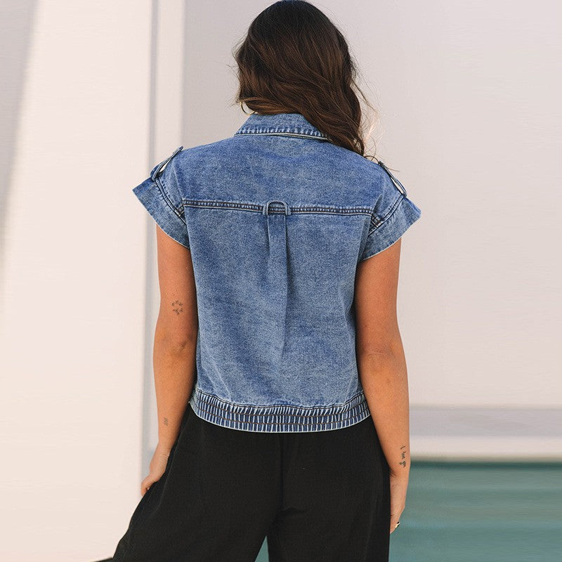 Arlette Denim Lapel Vest Coat