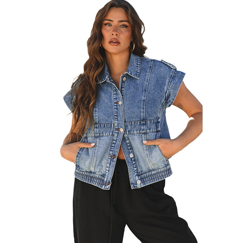 Arlette Denim Lapel Vest Coat