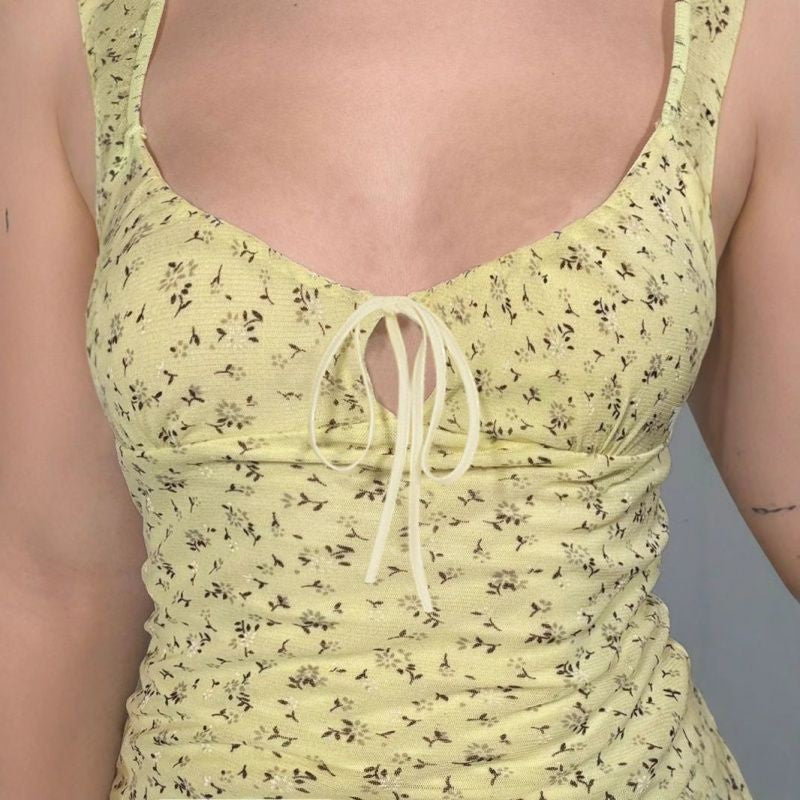 Aurea Yellow Floral Mesh Tee