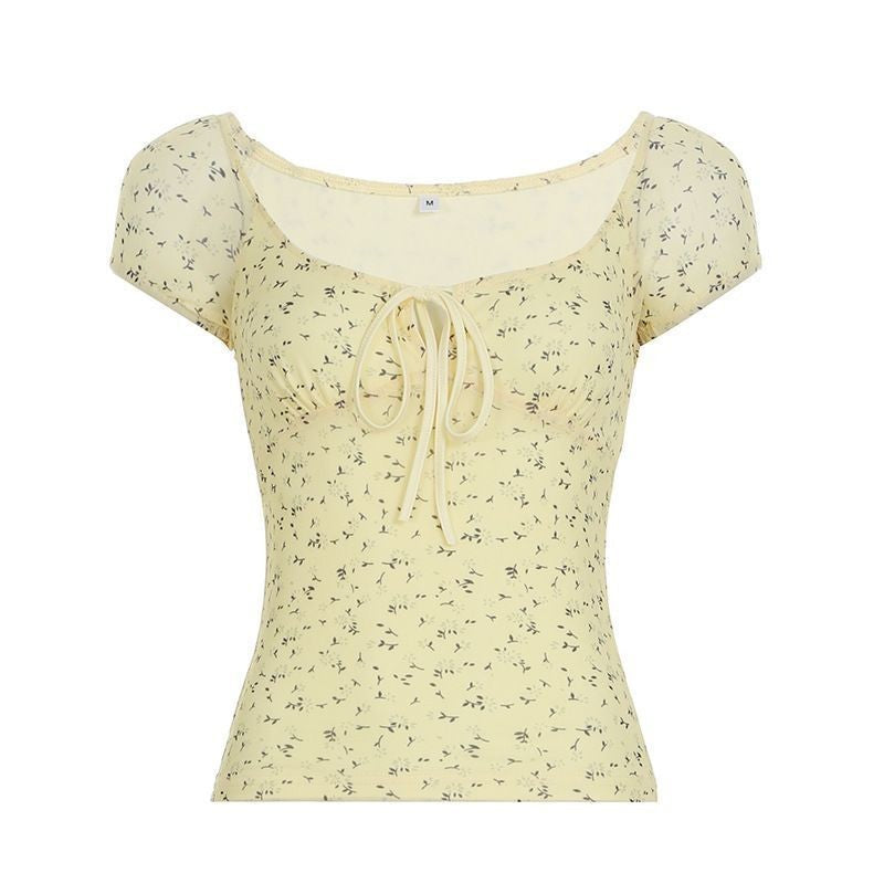 Aurea Yellow Floral Mesh Tee