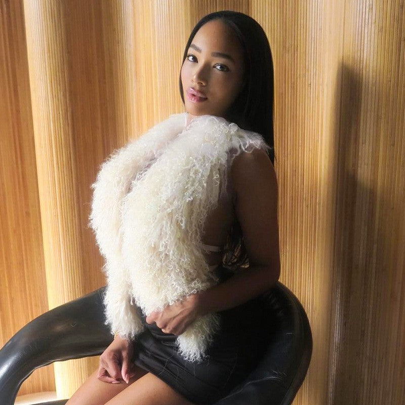 Aurelia Bare-Back Fur-Collar Vest