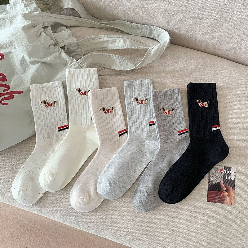 Chérie Puppy Embroidered Cotton Socks