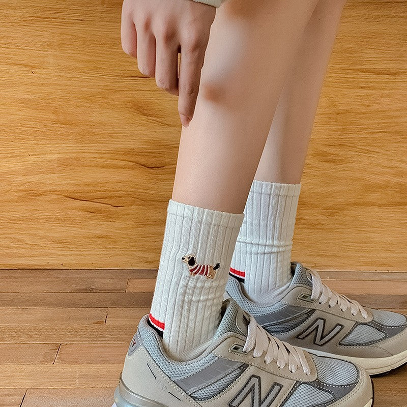 Chérie Puppy Embroidered Cotton Socks