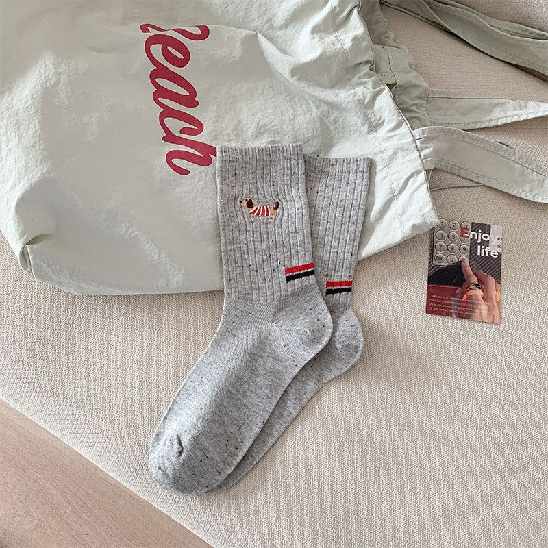Chérie Puppy Embroidered Cotton Socks