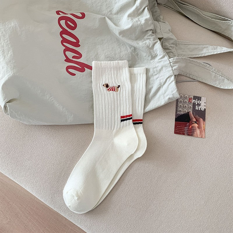Chérie Puppy Embroidered Cotton Socks