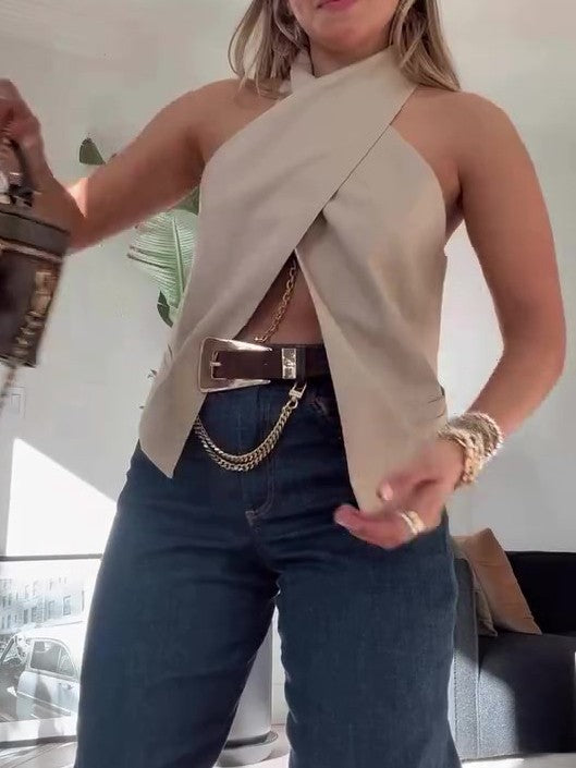 Elodie Khaki Cross-Front Vest