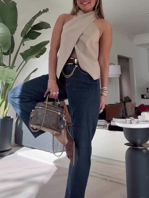 Elodie Khaki Cross-Front Vest